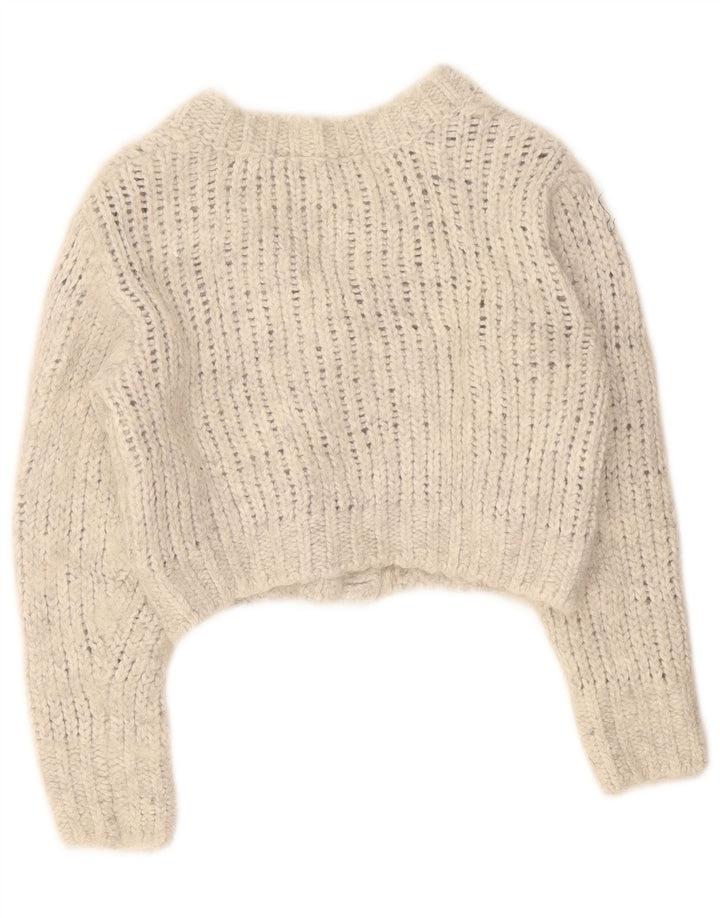 Zara Womens Crop Cardigan Sweater UK 10 Small Grey Nylon