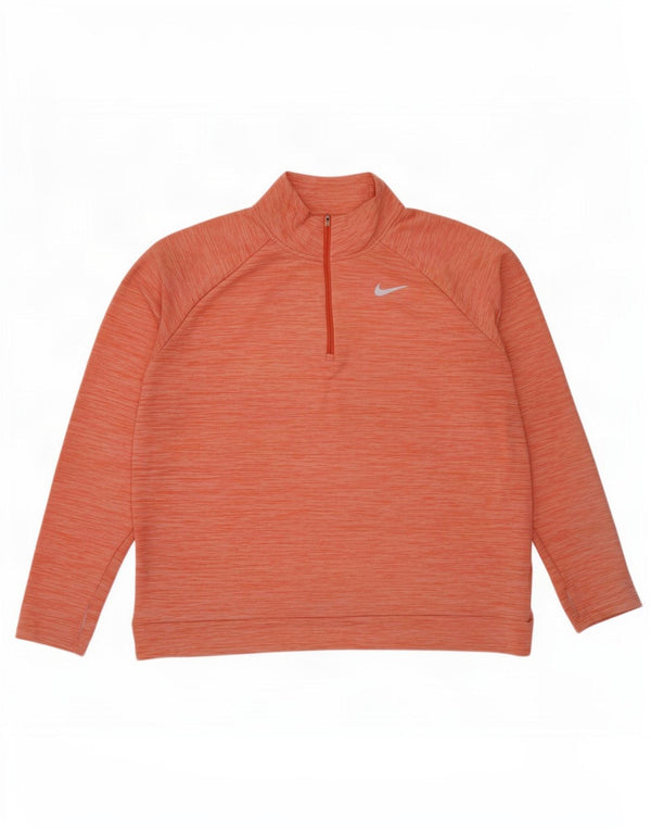 Nike Womens Dri Fit Zip Neck Sweatshirt Jumper UK 18 XL Orange Flecked