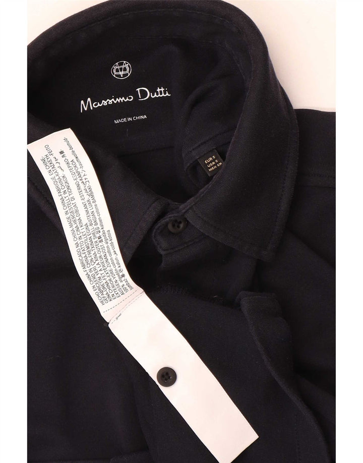 Massimo Dutti Mens Short Sleeve Shirt Small Black Cotton