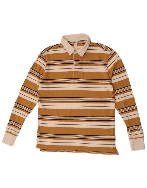 Billabong Mens Long Sleeve Rugby Polo Shirt Small Yellow Striped Cotton