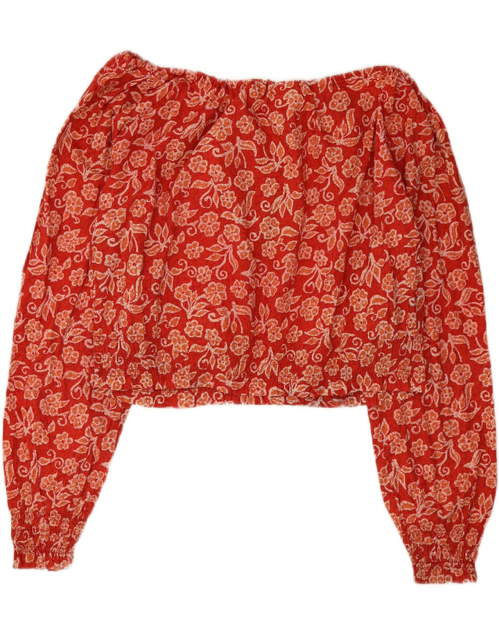 BENETTON Womens Crop Off Shoulder Top IT 42 Medium Red Floral Cotton Vintage Benetton and Second-Hand Benetton from Messina Hembry 
