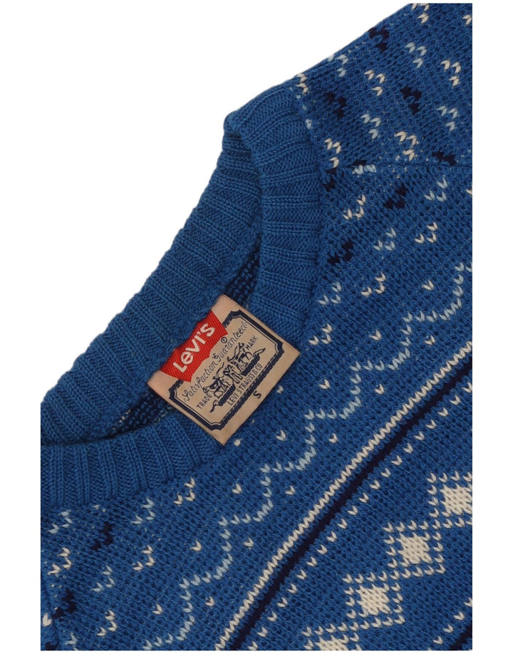 Levi's Mens Crew Neck Jumper Sweater Small Blue Geometric Acrylic