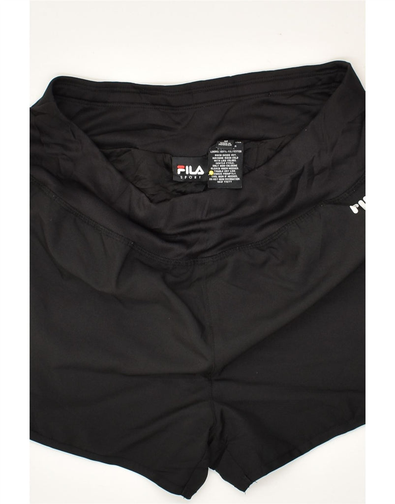 FILA Womens Sport Shorts UK 14 Medium Black Polyester | Vintage Fila | Thrift | Second-Hand Fila | Used Clothing | Messina Hembry 