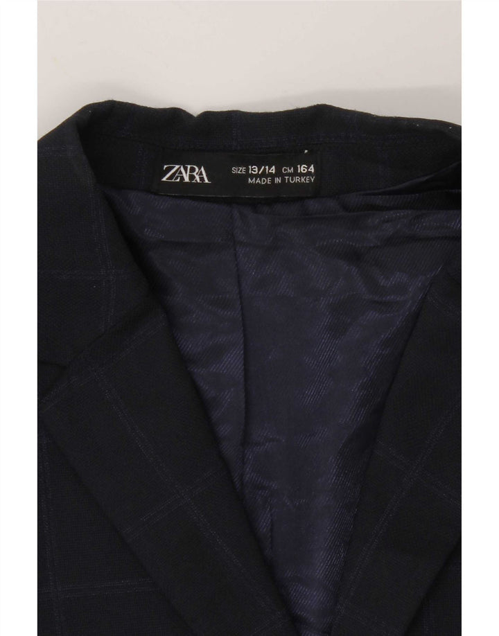 Zara Boys 2 Button Blazer Jacket 13-14 Years Navy Blue Check Polyester