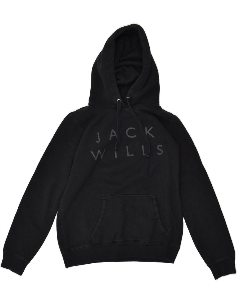 JACK WILLS Womens Graphic Hoodie Jumper UK 12 Medium  Black Cotton | Vintage Jack Wills | Thrift | Second-Hand Jack Wills | Used Clothing | Messina Hembry 