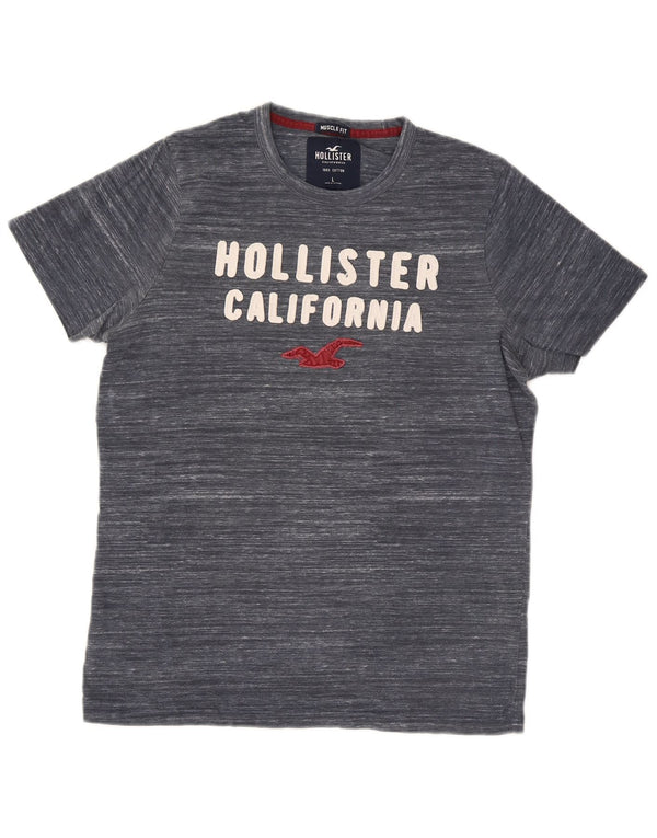 Hollister Mens Muscle Graphic T-Shirt Top Large Navy Blue Flecked Cotton