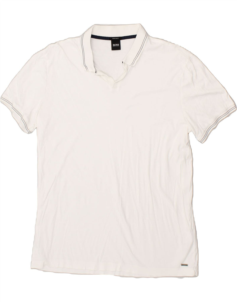 HUGO BOSS Mens Regular Fit Polo Shirt Large White Cotton | Vintage Hugo Boss | Thrift | Second-Hand Hugo Boss | Used Clothing | Messina Hembry 