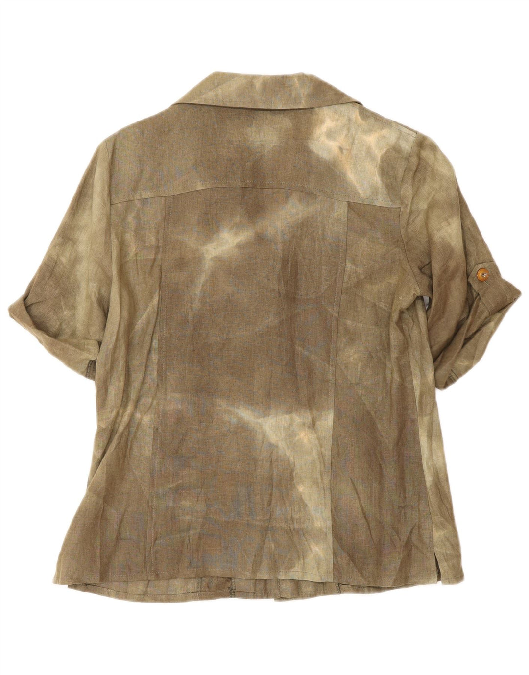 Vintage Womens Short Sleeve Shirt Blouse UK 12 Medium  Khaki Tie Dye Silk