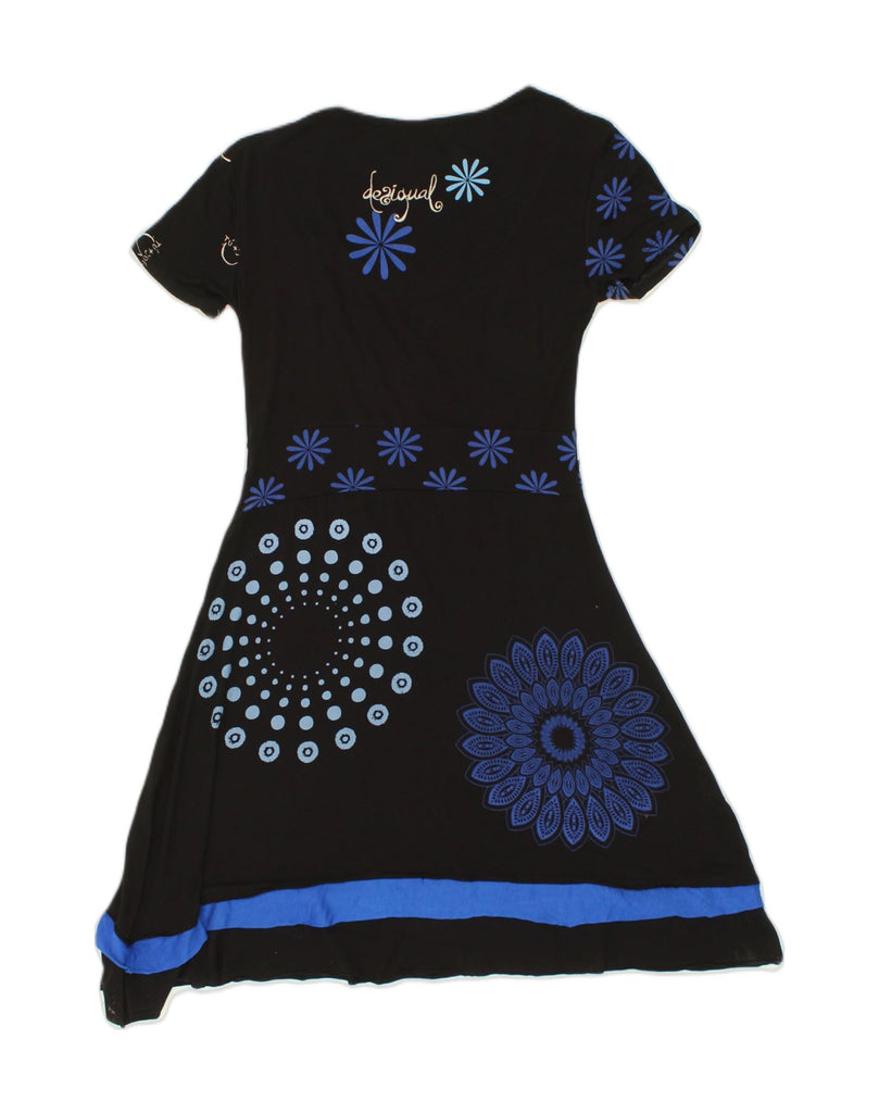 DESIGUAL Womens Graphic A-Line Dress UK 12 Medium Navy Blue Floral Viscose | Vintage Desigual | Thrift | Second-Hand Desigual | Used Clothing | Messina Hembry 