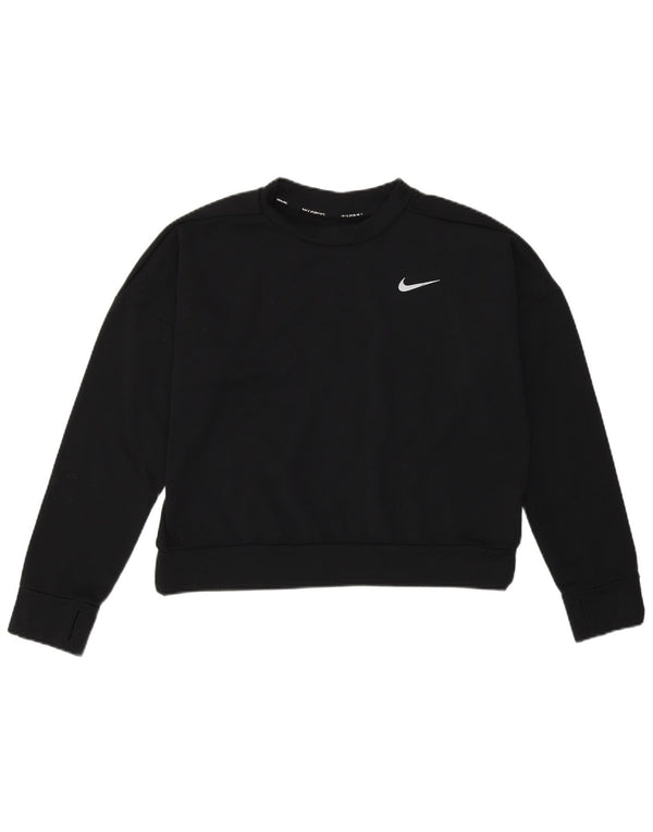 Nike Womens Crop Sweatshirt Jumper UK 12 Medium Black Polyester Sports