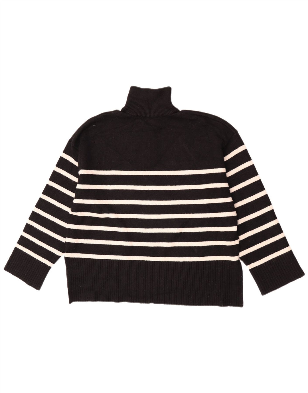 Zara Womens Oversized Zip Neck Jumper Sweater UK 10 Small Black Striped