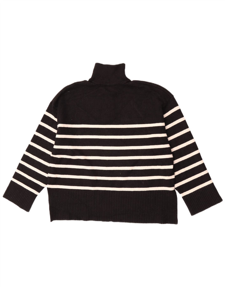 Zara Womens Oversized Zip Neck Jumper Sweater UK 10 Small Black Striped