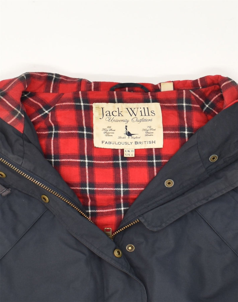 JACK WILLS Womens Hooded Rain Jacket UK 10 Small  Black Cotton | Vintage Jack Wills | Thrift | Second-Hand Jack Wills | Used Clothing | Messina Hembry 