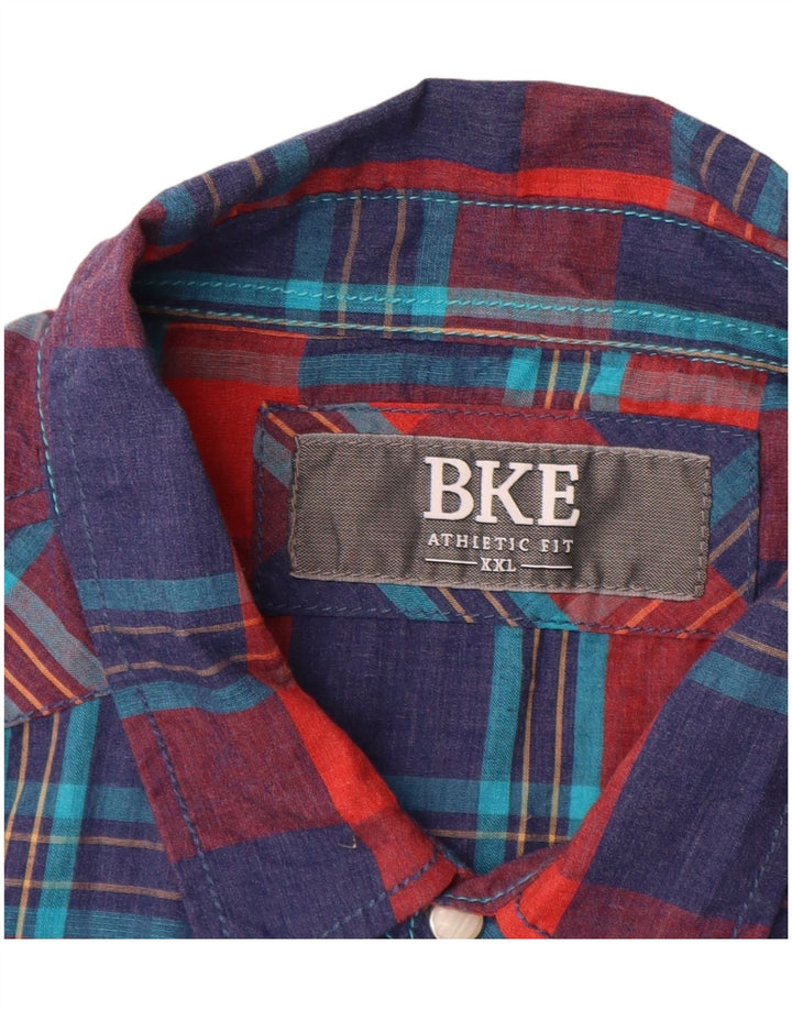 BKE Mens Athletic Fit  Shirt 2XL Navy Blue Check Cotton