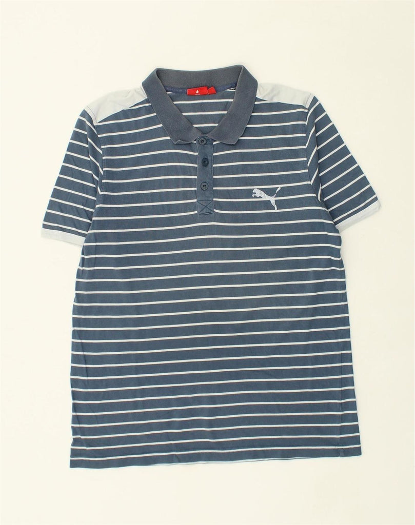 PUMA Mens Polo Shirt Large Blue Striped Cotton | Vintage Puma | Thrift | Second-Hand Puma | Used Clothing | Messina Hembry 