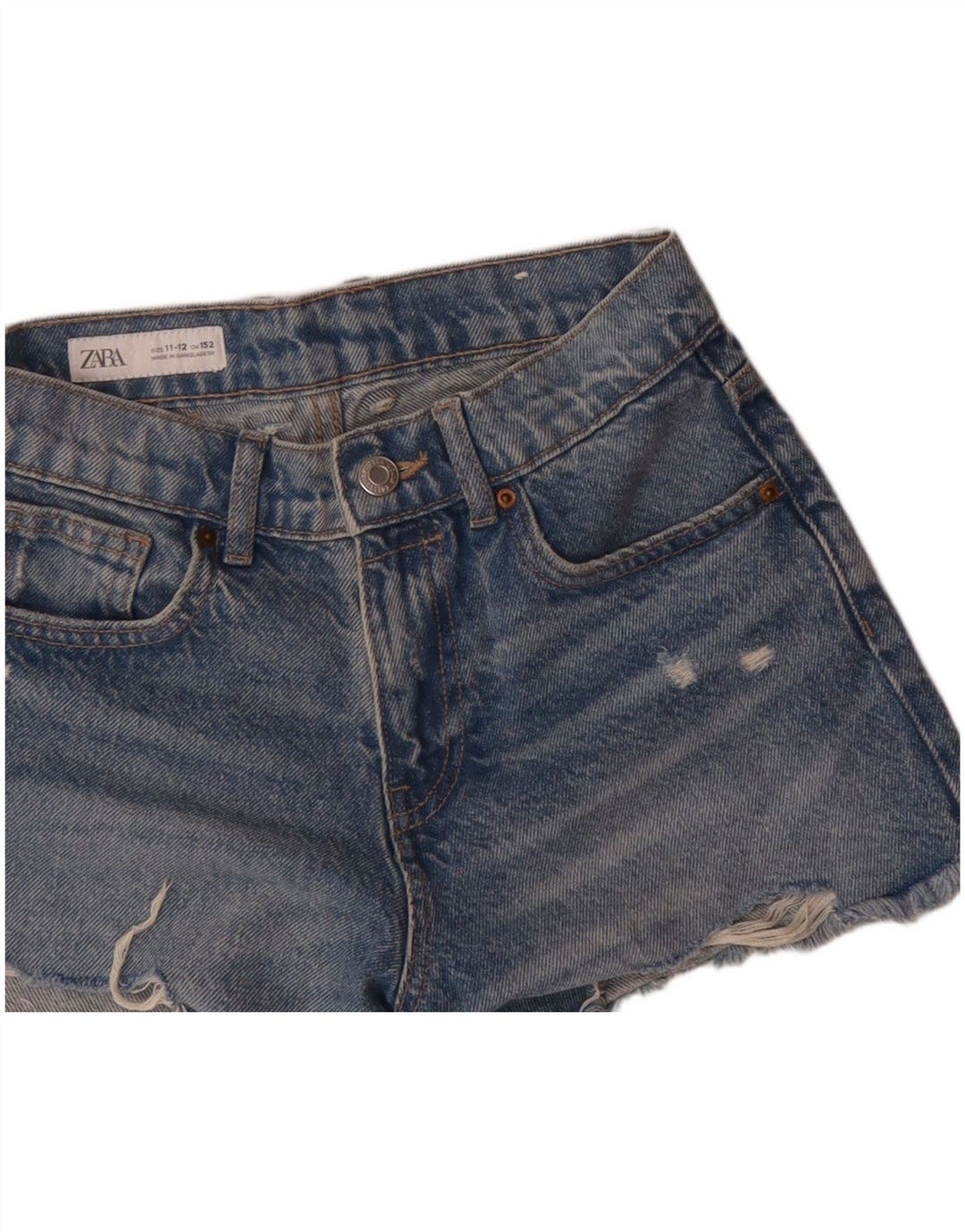 Zara Girls Distressed Denim Shorts 11-12 Years W26  Blue Cotton