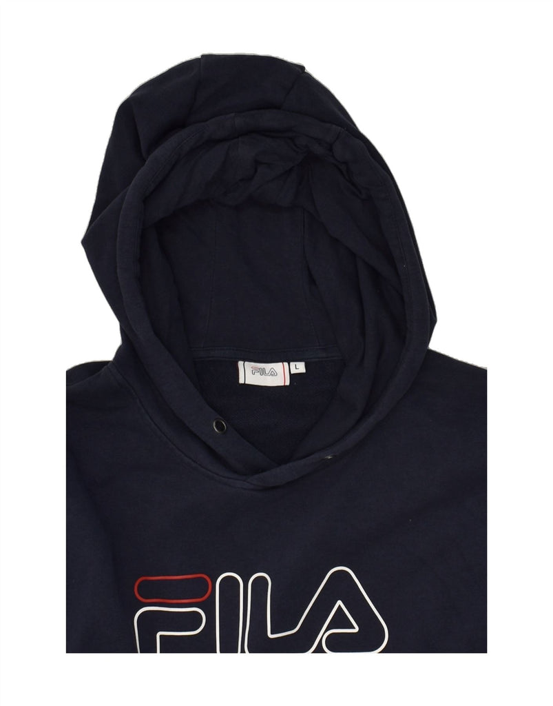 FILA Mens Graphic Hoodie Jumper Large Navy Blue Cotton | Vintage Fila | Thrift | Second-Hand Fila | Used Clothing | Messina Hembry 