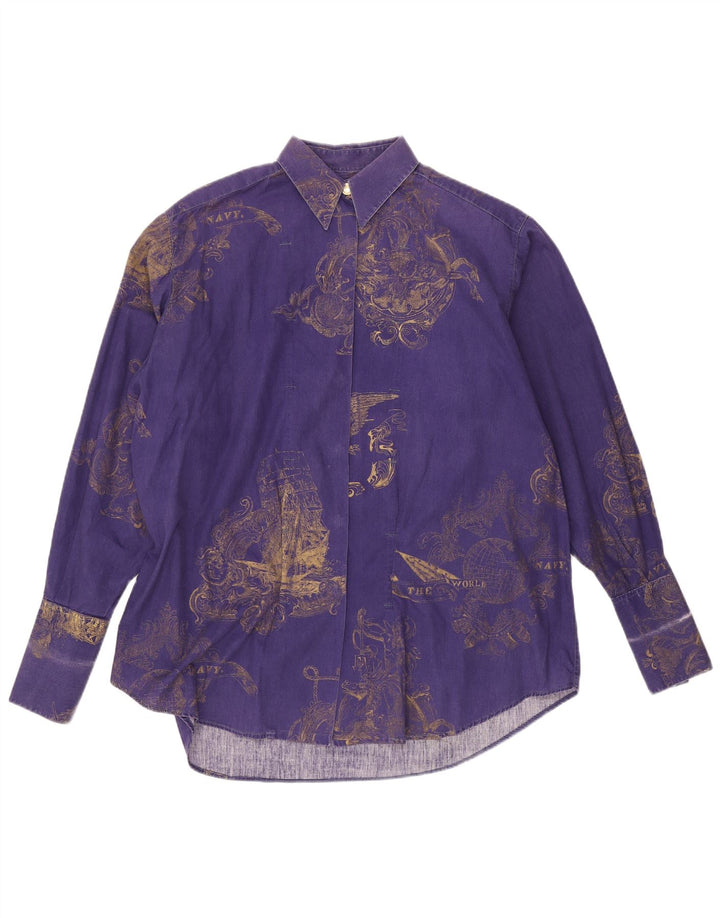 Ferre Womens Abstract Pattern Oversized Shirt UK 14 Medium Purple Cotton