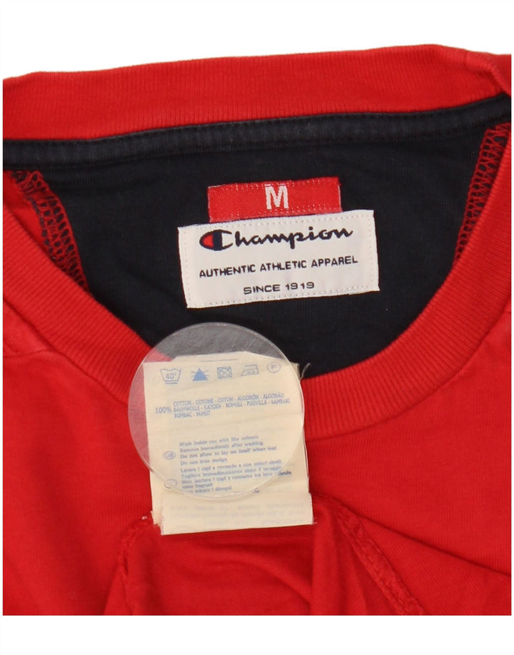 Champion Mens Graphic T-Shirt Top Medium Red Colourblock Cotton