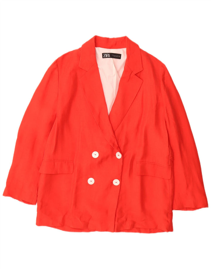 Zara Womens Double Breasted Blazer Jacket UK 14 Medium Red Lyocell