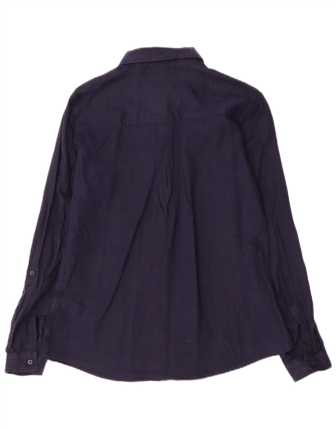 Marks & Spencer Womens Shirt UK 10 Small Navy Blue Linen