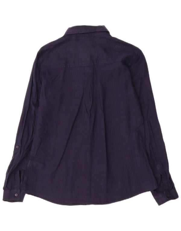 Marks & Spencer Womens Shirt UK 10 Small Navy Blue Linen