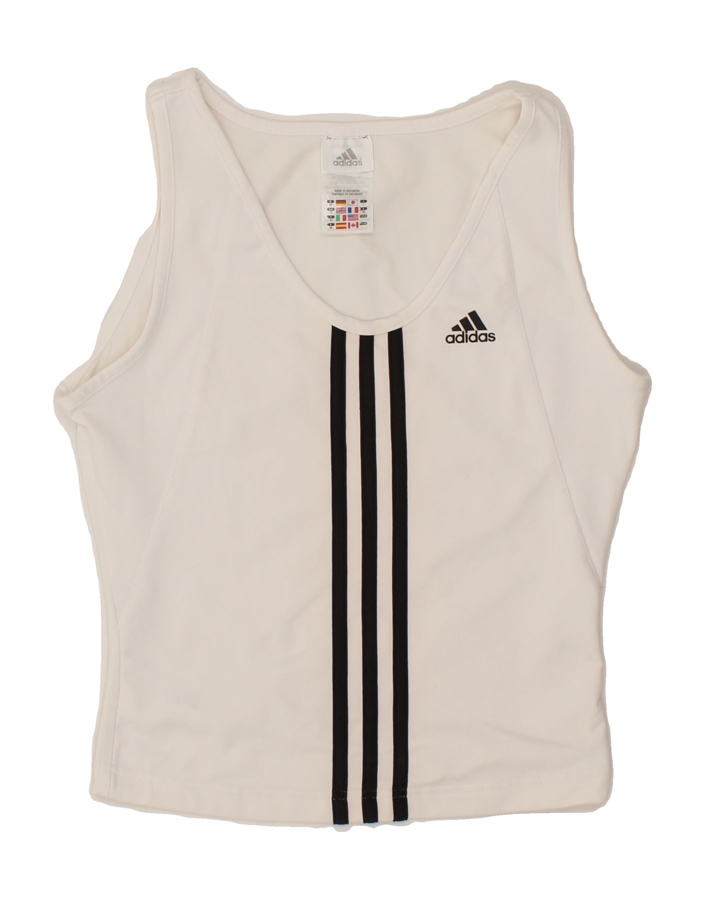 ADIDAS Womens Climalite Crop Vest Top UK 12 Medium White Polyester Vintage Second Hand Clothing Online Messina Hembry