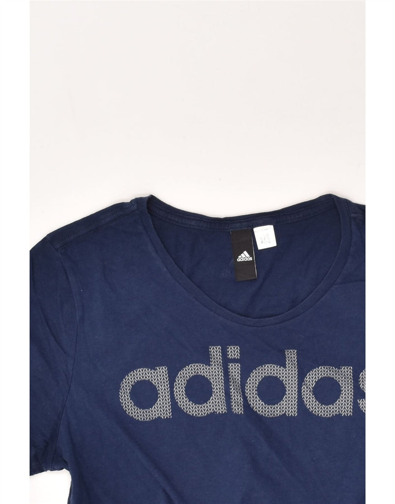 ADIDAS Womens Graphic T-Shirt Top UK 14 Large Navy Blue | Vintage Adidas | Thrift | Second-Hand Adidas | Used Clothing | Messina Hembry 