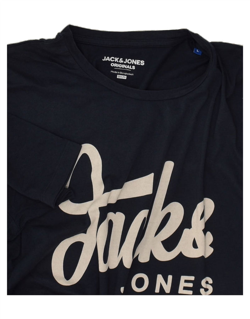 JACK & JONES Mens Slim Fit Graphic T-Shirt Top Large Navy Blue Cotton | Vintage Jack & Jones | Thrift | Second-Hand Jack & Jones | Used Clothing | Messina Hembry 