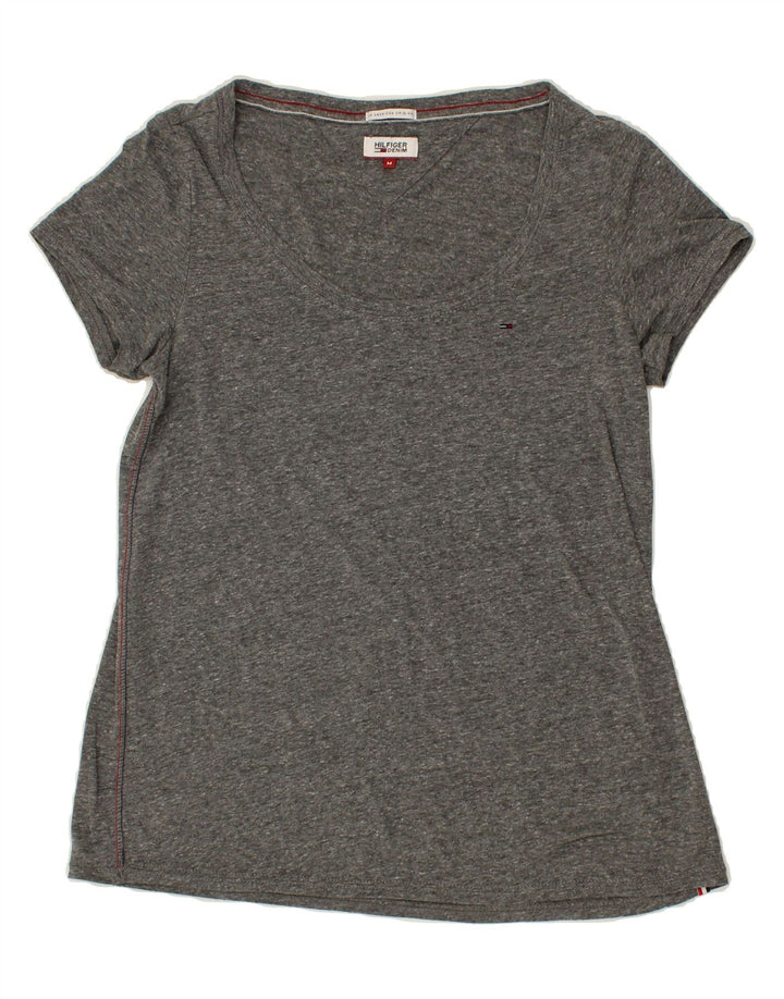 TOMMY HILFIGER Womens T-Shirt Top UK 12 Medium Grey Flecked Polyester Vintage Tommy Hilfiger and Second-Hand Tommy Hilfiger from Messina Hembry 