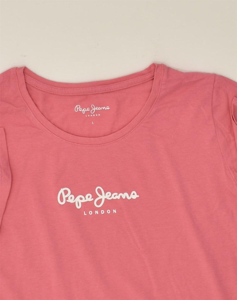 PEPE JEANS Womens T-Shirt Top UK 14 Large Pink Cotton | Vintage PEPE Jeans | Thrift | Second-Hand PEPE Jeans | Used Clothing | Messina Hembry 