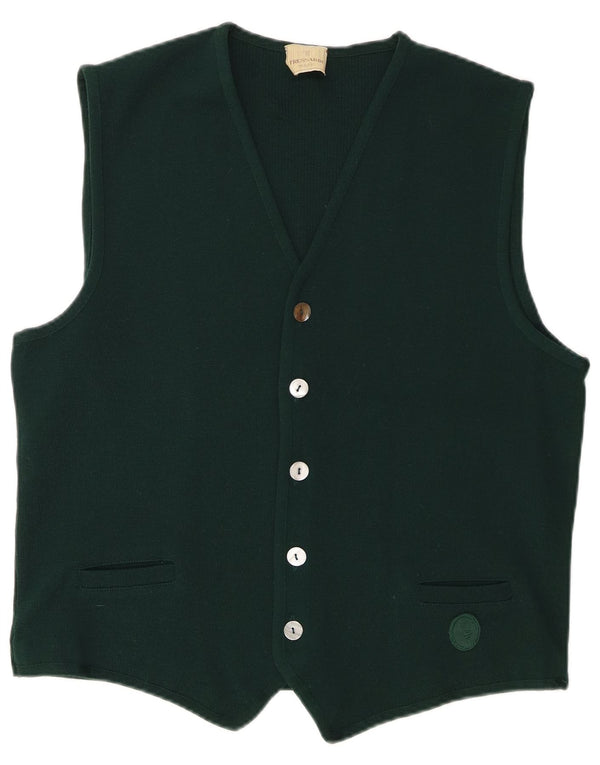 Trussardi Mens Sleeveless Cardigan Sweater US 6 Medium Green Merino Wool