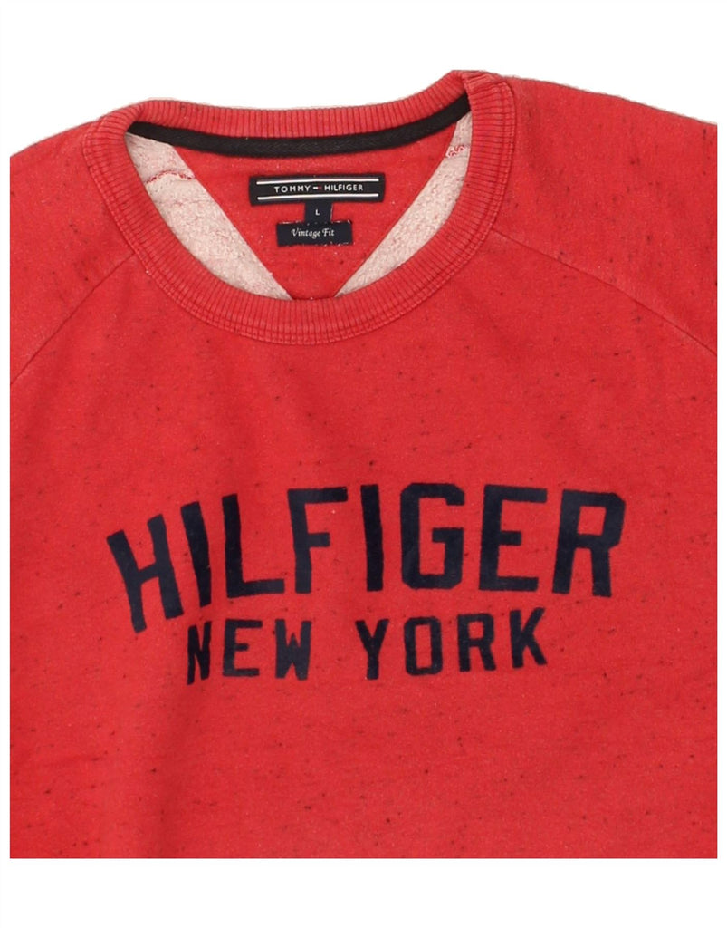 TOMMY HILFIGER Mens Vintage Fit Graphic Sweatshirt Jumper Large Red | Vintage Tommy Hilfiger | Thrift | Second-Hand Tommy Hilfiger | Used Clothing | Messina Hembry 