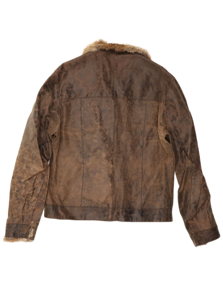 MAYS Mens Leather Jacket UK 40 Large Brown Leather