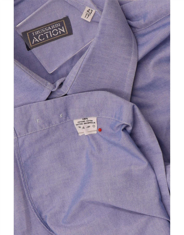 Trussardi Mens Shirt Size 43 17 XL Blue Cotton