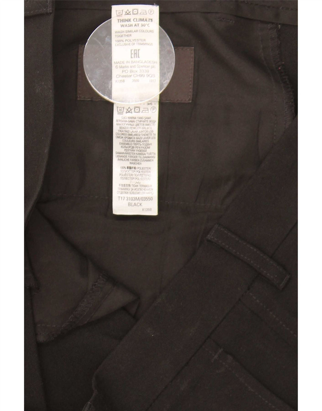 Marks & Spencer Mens Slim Chino Trousers W34 L33 Black Polyester