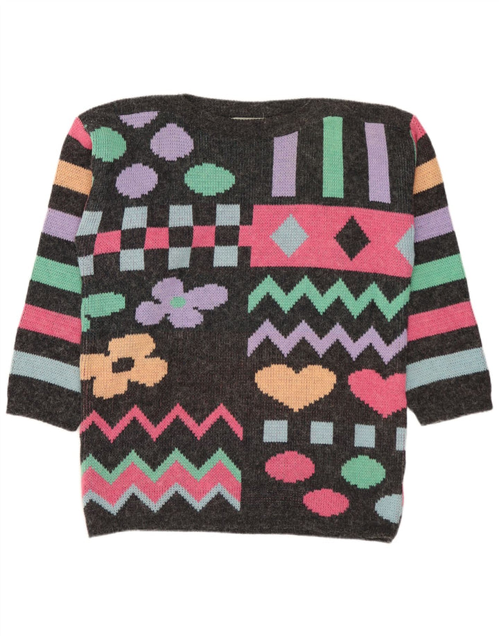 BROADWAY Womens Boat Neck Jumper Sweater UK 10 Small Grey Geometric