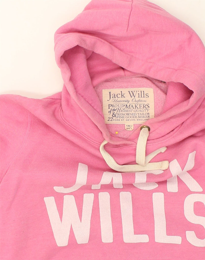 JACK WILLS Womens Graphic Hoodie Jumper UK 12 Medium  Pink Cotton | Vintage Jack Wills | Thrift | Second-Hand Jack Wills | Used Clothing | Messina Hembry 