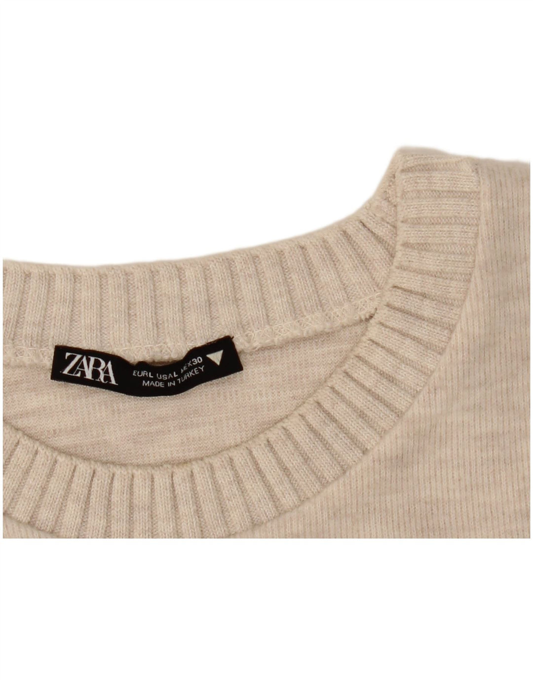 Zara Womens Crew Neck Jumper Sweater UK 16 Large Beige