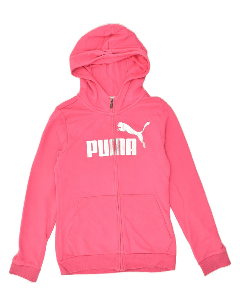 PUMA Girls Graphic Zip Hoodie Sweater 11-12 Years Large Pink Cotton | Vintage Puma | Thrift | Second-Hand Puma | Used Clothing | Messina Hembry 