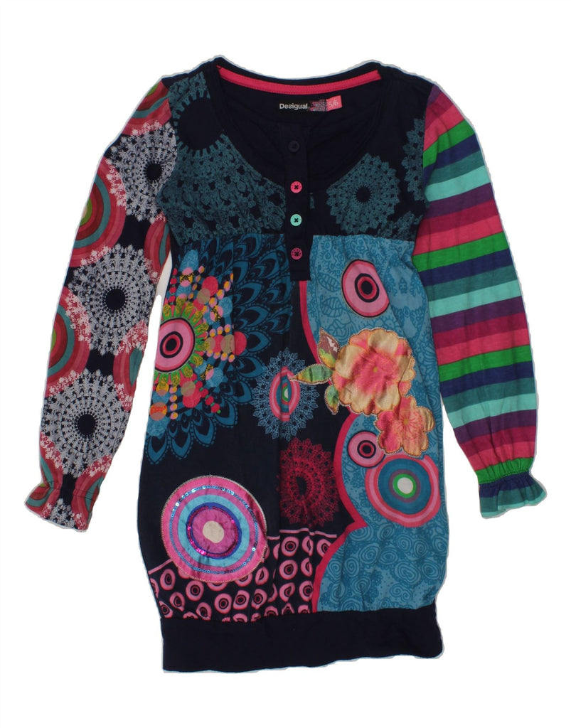 DESIGUAL Girls Long Sleeve Bubble Dress 5-6 Years Navy Blue Patchwork | Vintage Desigual | Thrift | Second-Hand Desigual | Used Clothing | Messina Hembry 