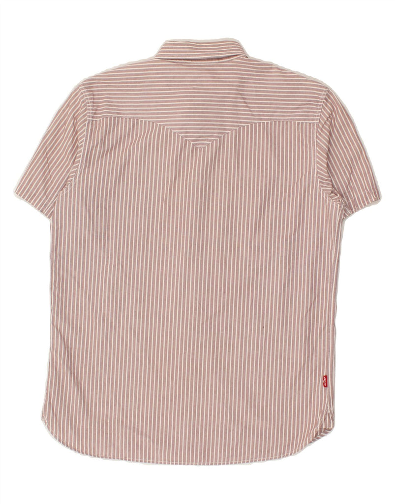 LEVI'S Mens Short Sleeve Shirt Medium Pink Pinstripe Cotton Vintage Levi's and Second-Hand Levi's from Messina Hembry 