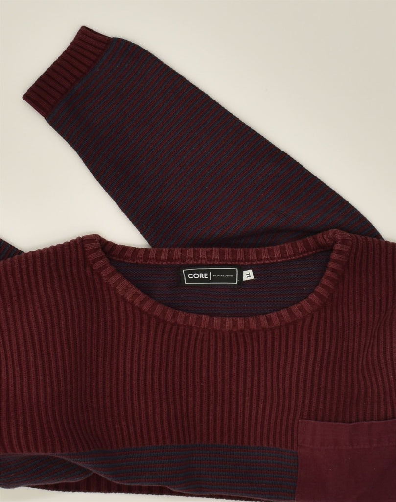 JACK & JONES Mens Crew Neck Jumper Sweater XL Burgundy Striped Cotton | Vintage Jack & Jones | Thrift | Second-Hand Jack & Jones | Used Clothing | Messina Hembry 