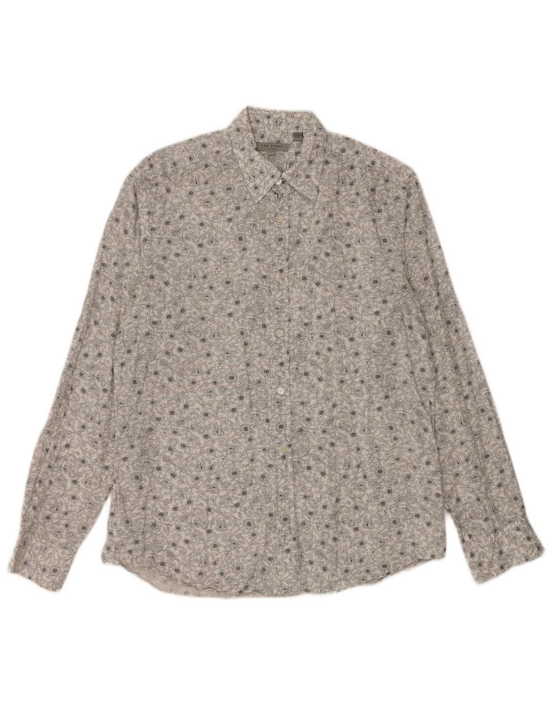 TED BAKER Mens Shirt Size 3 Medium White Floral Cotton