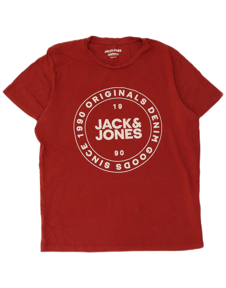 JACK & JONES Mens Regular Fit Graphic T-Shirt Top Medium Red Cotton