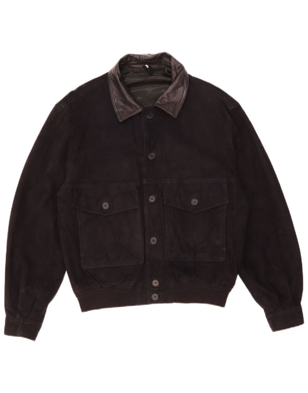 Vintage Mens Suede Bomber Jacket IT 52 XL Black Leather