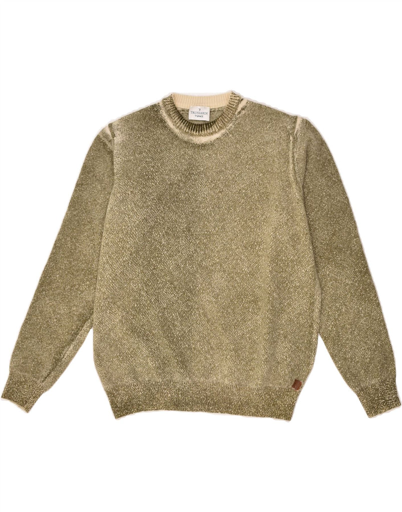 TRUSSARDI Womens Crew Neck Jumper Sweater UK 14 Medium Khaki | Vintage Trussardi | Thrift | Second-Hand Trussardi | Used Clothing | Messina Hembry 