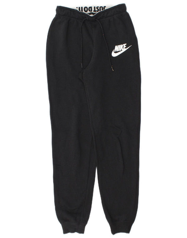 NIKE Womens Graphic Tracksuit Trousers Joggers UK 4 XS Black Cotton