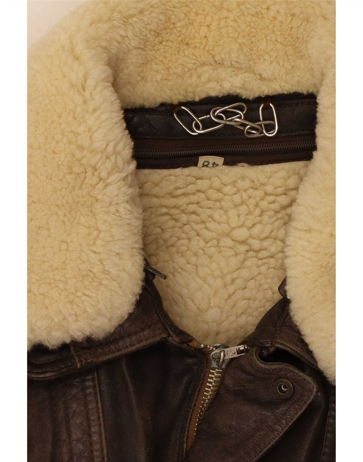 Vintage Mens Leather Shearling Jacket IT 48 Medium Brown