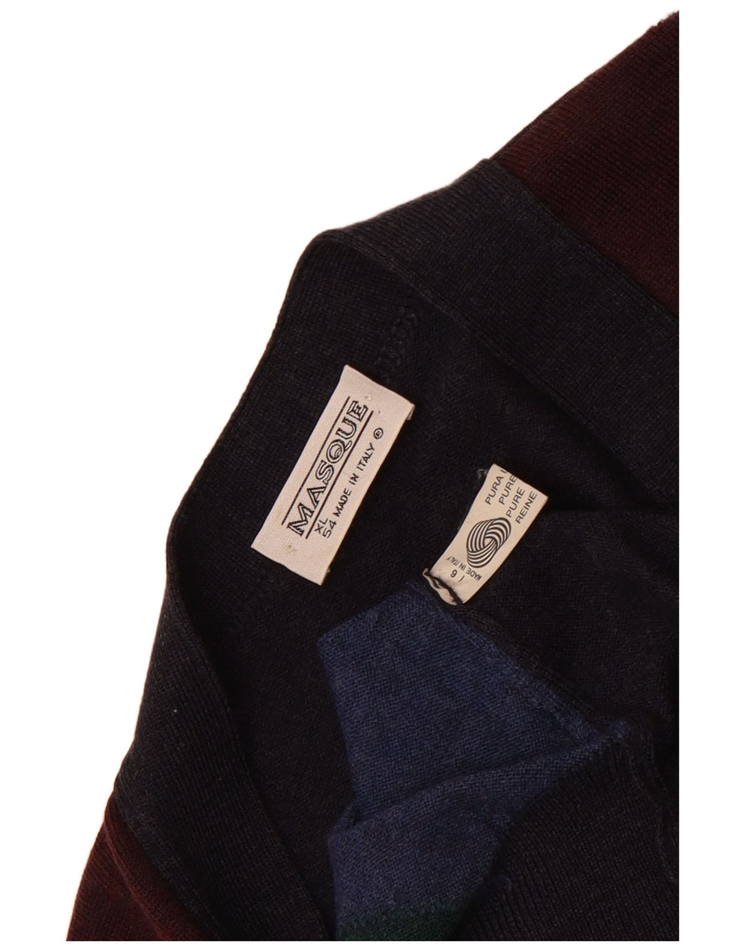 Vintage Mens Cardigan Sweater IT 54 XL Navy Blue Colourblock Wool